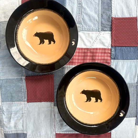 2 Brushwerks Big Sky Carvers BEAR Stoneware Bowls 9.5” Cabincore - Picture 1 of 12